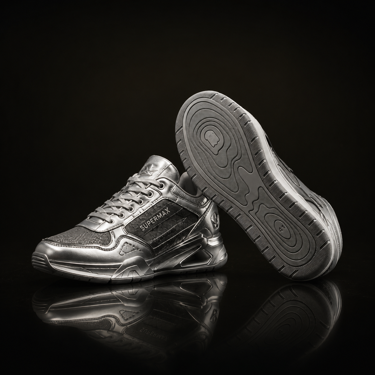 SUPERMAX Titan Prestige Silver & Grey Premium Leather Lifestyle Sneakers for Men | Ortholite Comfort & Superior Grip