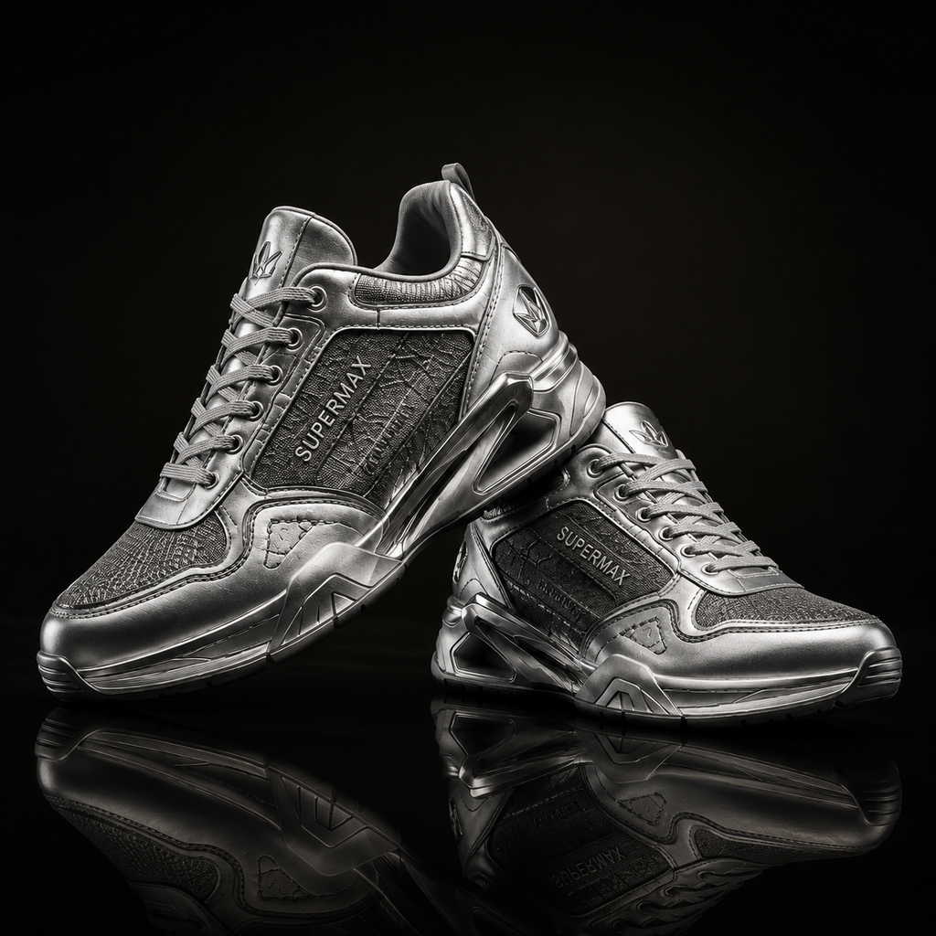 SUPERMAX Titan Prestige Silver & Grey Premium Leather Lifestyle Sneakers for Men | Ortholite Comfort & Superior Grip