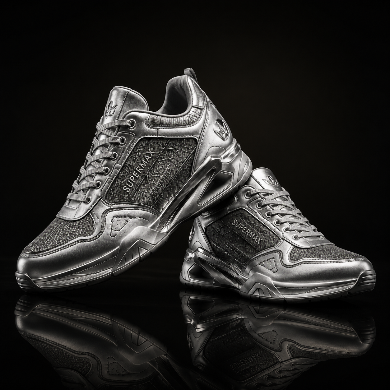 SUPERMAX Titan Prestige Silver & Grey Premium Leather Lifestyle Sneakers for Men | Ortholite Comfort & Superior Grip