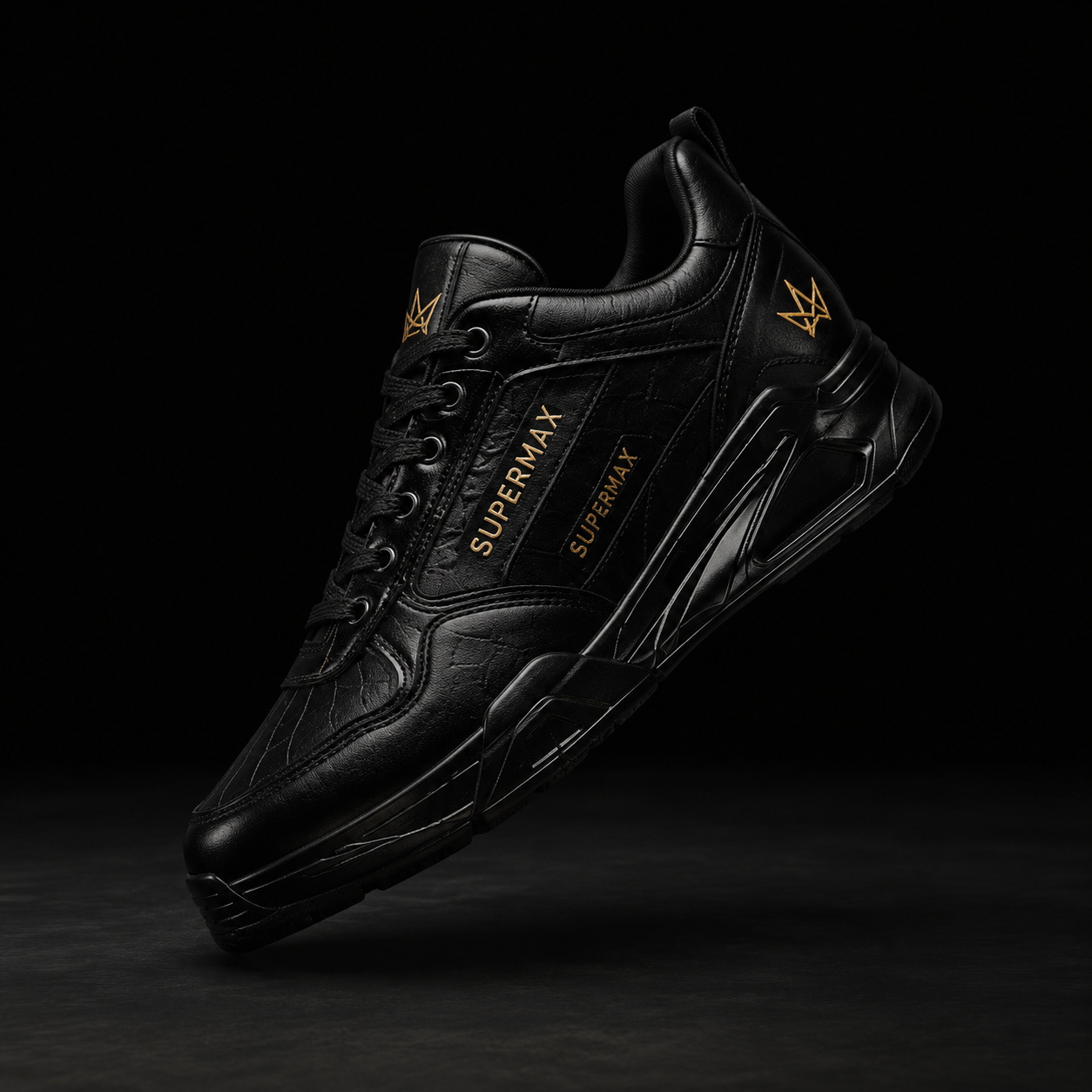 SUPERMAX Noir Sovereign All Black Premium Leather Sneakers for Men | Ortholite Comfort & Luxury Streetwear Shoes