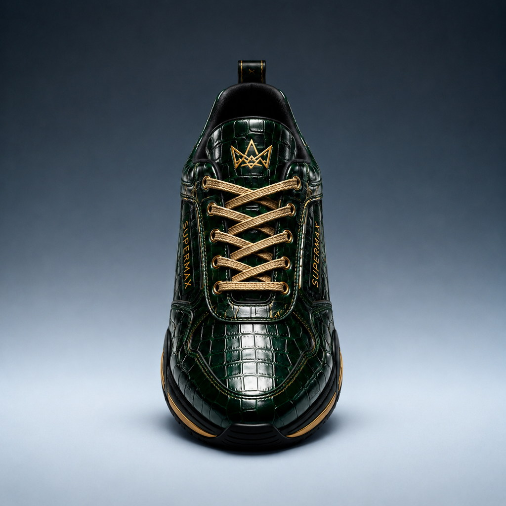 SUPERMAX Emerald Dynasty Green & Gold Premium Leather Sneakers | Luxury Lifestyle Shoes for Men