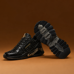 SUPERMAX Obsidian Crown Premium Black & Gunmetal Luxury Sneakers for Men | Italian Leather Casual & Fashion Shoes