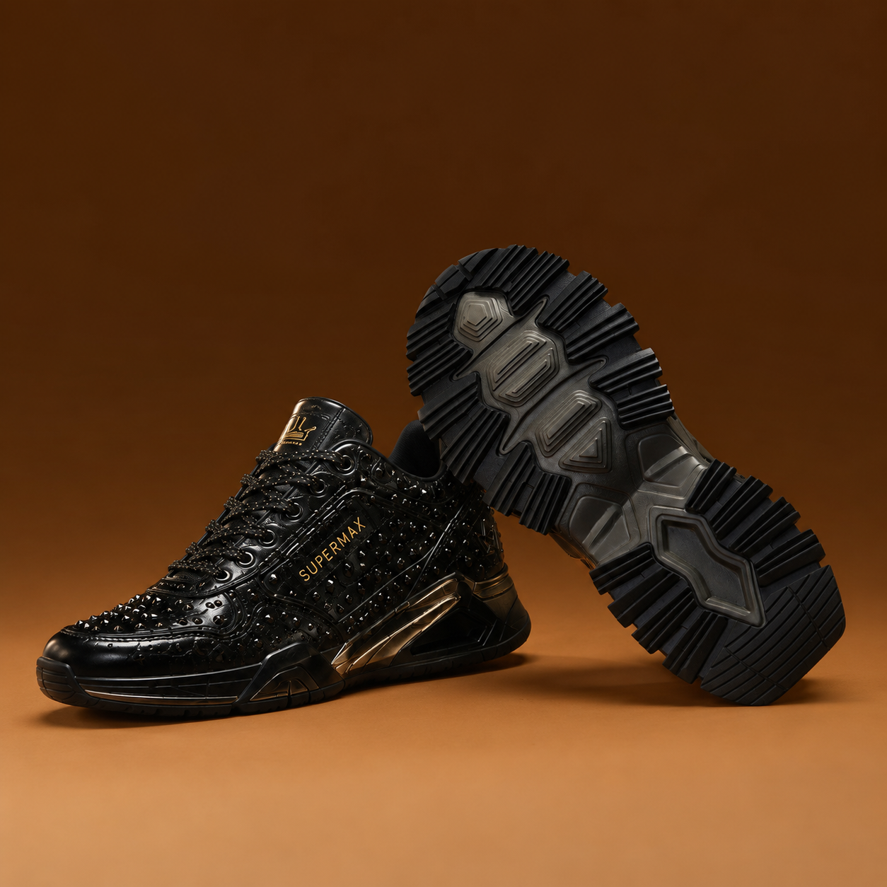 SUPERMAX Obsidian Crown Premium Black & Gunmetal Luxury Sneakers for Men | Italian Leather Casual & Fashion Shoes