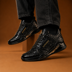 SUPERMAX Obsidian Crown Premium Black & Gunmetal Luxury Sneakers for Men | Italian Leather Casual & Fashion Shoes