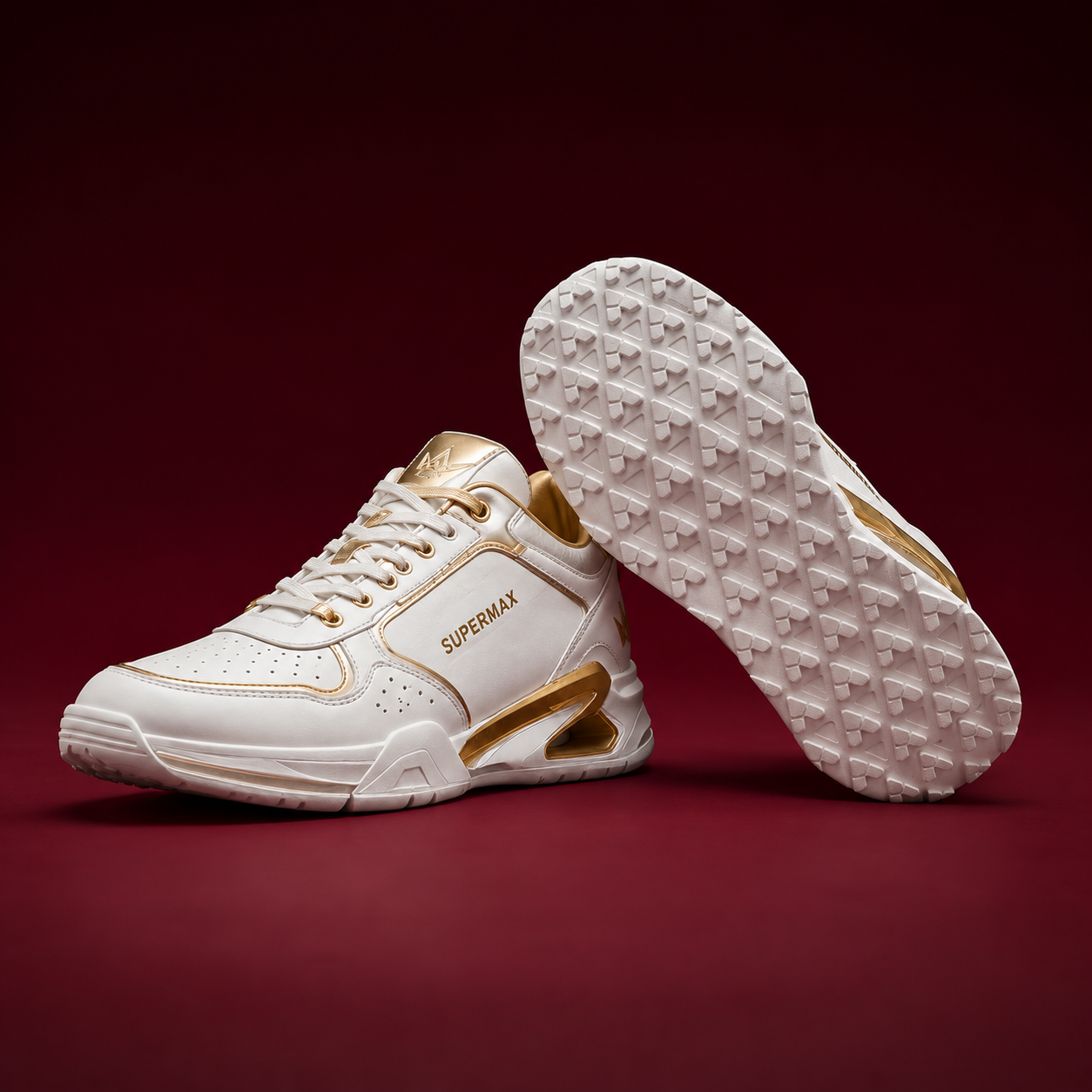 Supermax Imperium One White & Gold Premium Leather Sneakers for Men