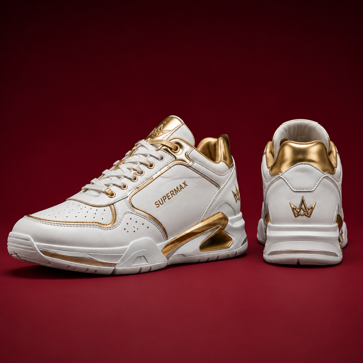 Supermax Imperium One White & Gold Premium Leather Sneakers for Men