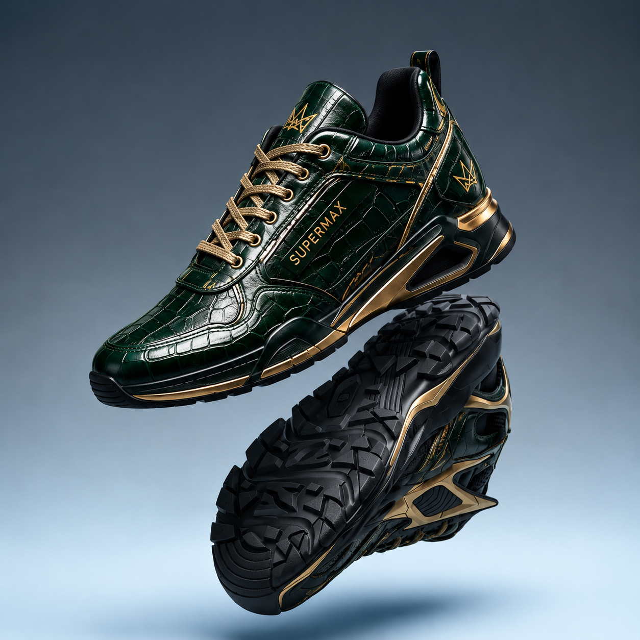 SUPERMAX Emerald Dynasty Green & Gold Premium Leather Sneakers | Luxury Lifestyle Shoes for Men