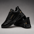 SUPERMAX Noir Sovereign All Black Premium Leather Sneakers for Men | Ortholite Comfort & Luxury Streetwear Shoes