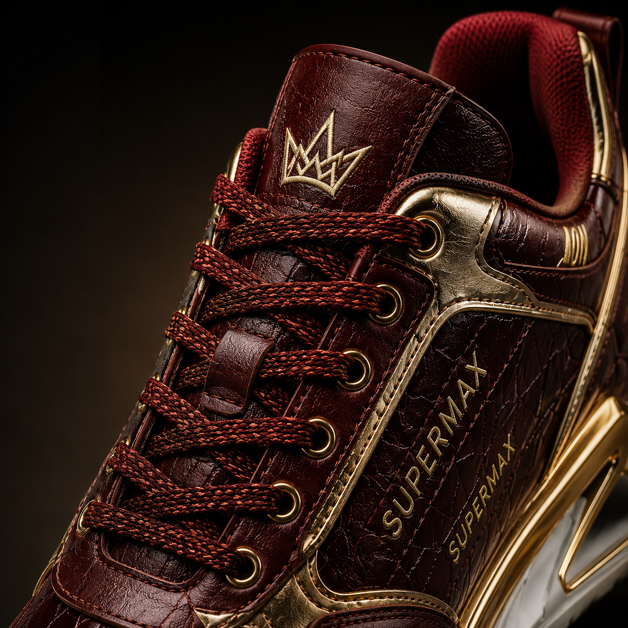 Supermax Wear Crimson Monarch Red & Gold Premium Leather Sneakers for Men
