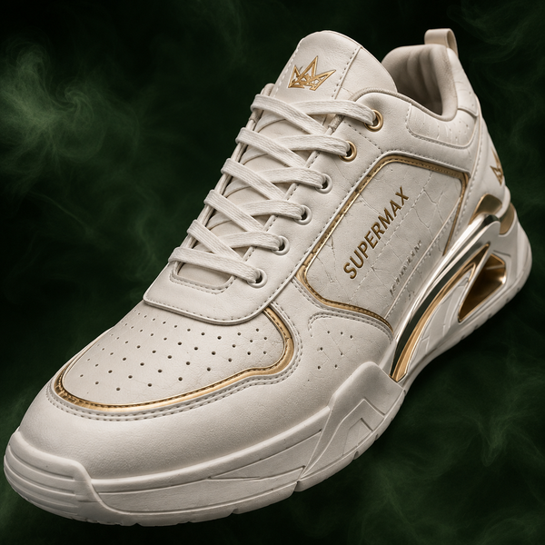 Supermax Ivory Signature Premium White & Gold Men's Casual Sneakers