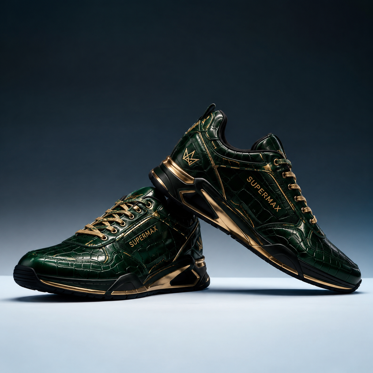 SUPERMAX Emerald Dynasty Green & Gold Premium Leather Sneakers | Luxury Lifestyle Shoes for Men