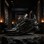 SUPERMAX Obsidian Crown Premium Black & Gunmetal Luxury Sneakers for Men | Italian Leather Casual & Fashion Shoes